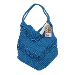 Handcrafted in India Macramé Beaded Blue Shoulder Bag Handbag Boho Style